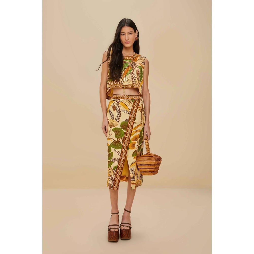 Sand Foliage Sketch LENZING™ ECOVERO™ Euroflax™ Midi Skirt